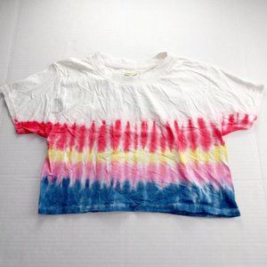 Bloom + Pop Women's Cropped Tee T-Shirt Size Medium Navy Mirage Tie Dye Top